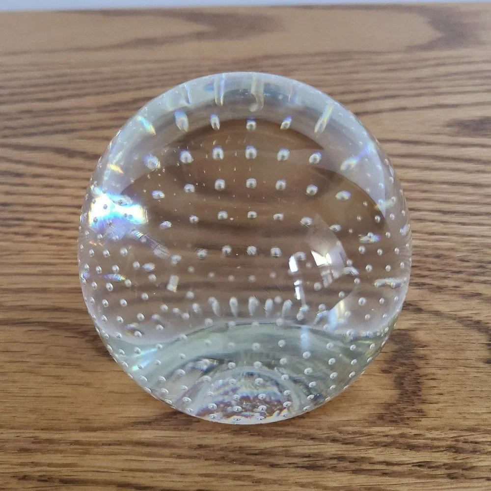 Clear Glass Paperweight Precision Controlled Bubbles in Alignment Vintage